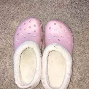Pink fur lined crocs